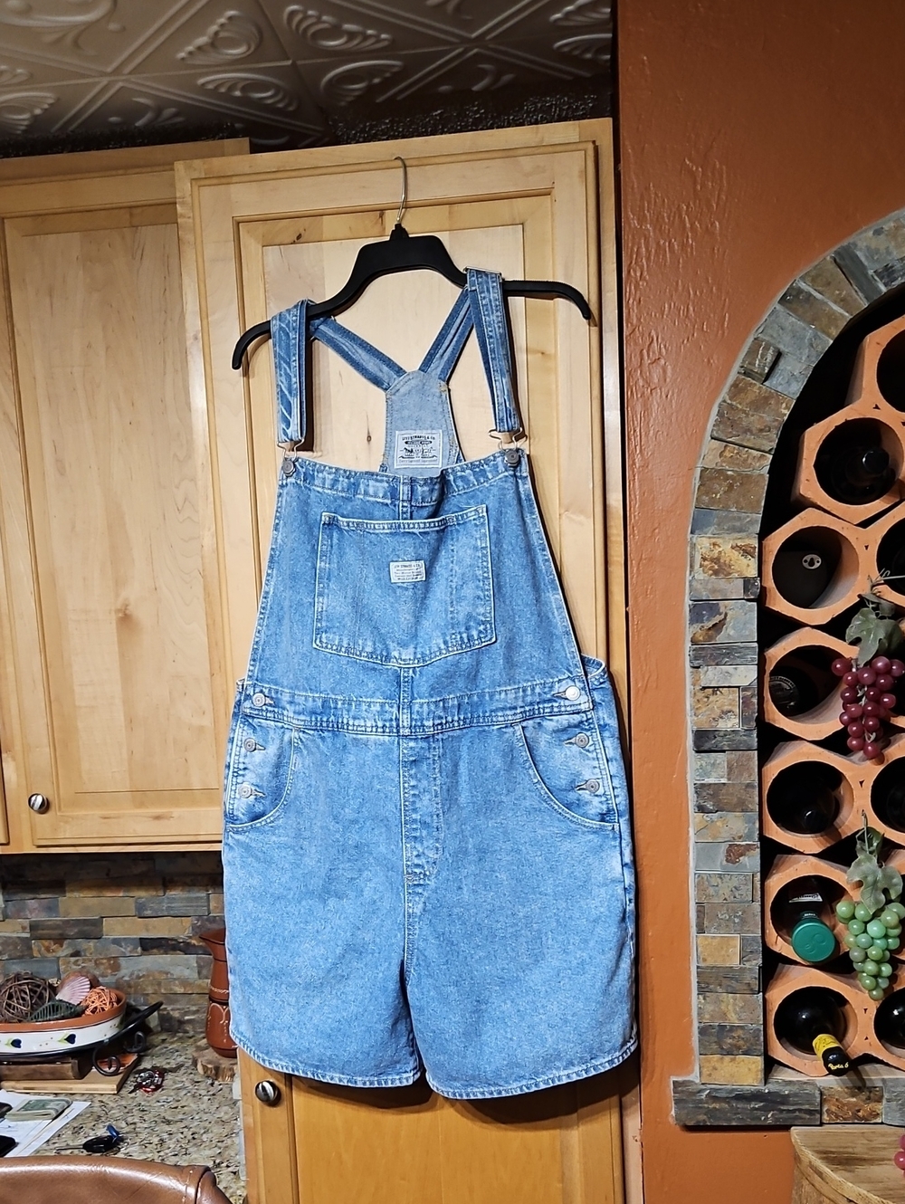 Levi's Distressed Blue Denim Jean Shortalls Bib Short Overalls Utility